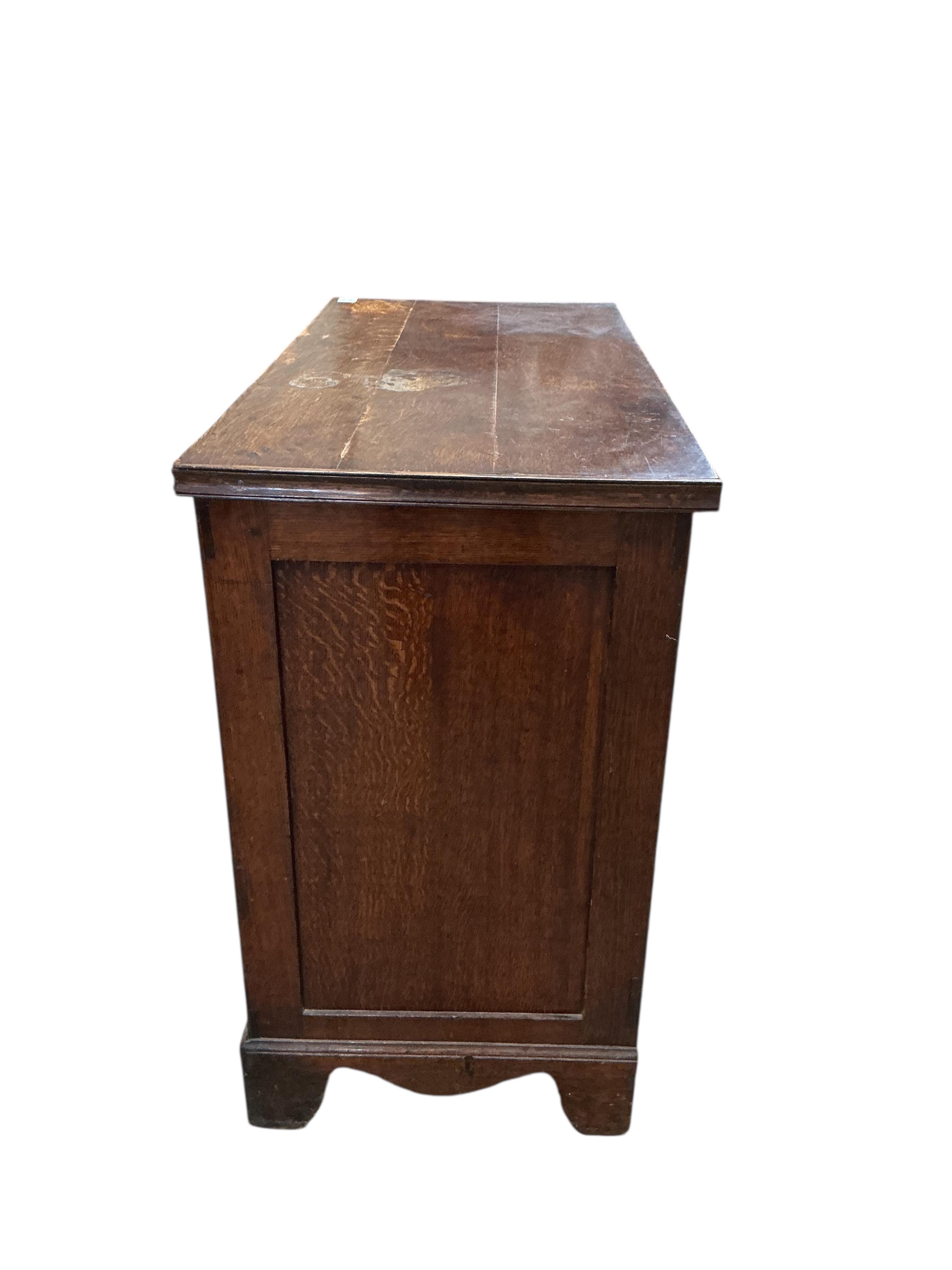 A 19th century inlaid oak mule chest, width 104cm, depth 50cm, height 86cm